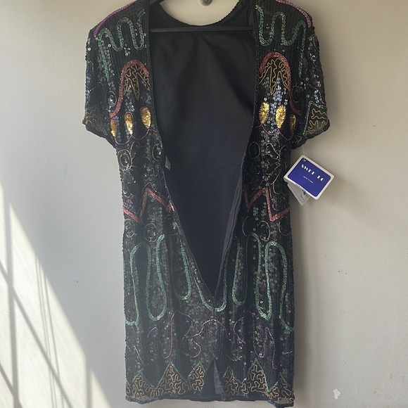 VINTAGE RARE SWEE LO 80s Christmas NYE 100% Silk Beaded Sequined Party Dress - Picture 8 of 16